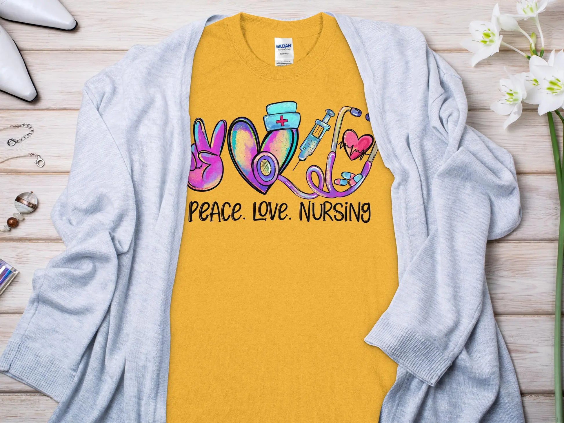 Peace Love Nurse, Future Nurse Gift Idea, Nursing School Student Grad, RN LPN, Nurse Life, Funny Nurse Quality Gildan Tee Support a Nurse - Creations Unlimited