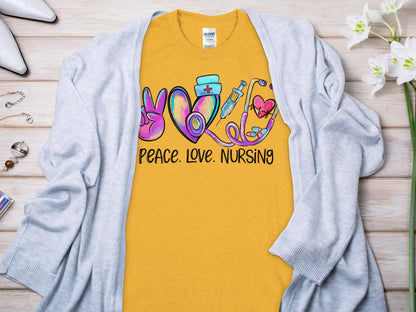 Peace Love Nurse, Future Nurse Gift Idea, Nursing School Student Grad, RN LPN, Nurse Life, Funny Nurse Quality Gildan Tee Support a Nurse - Creations Unlimited