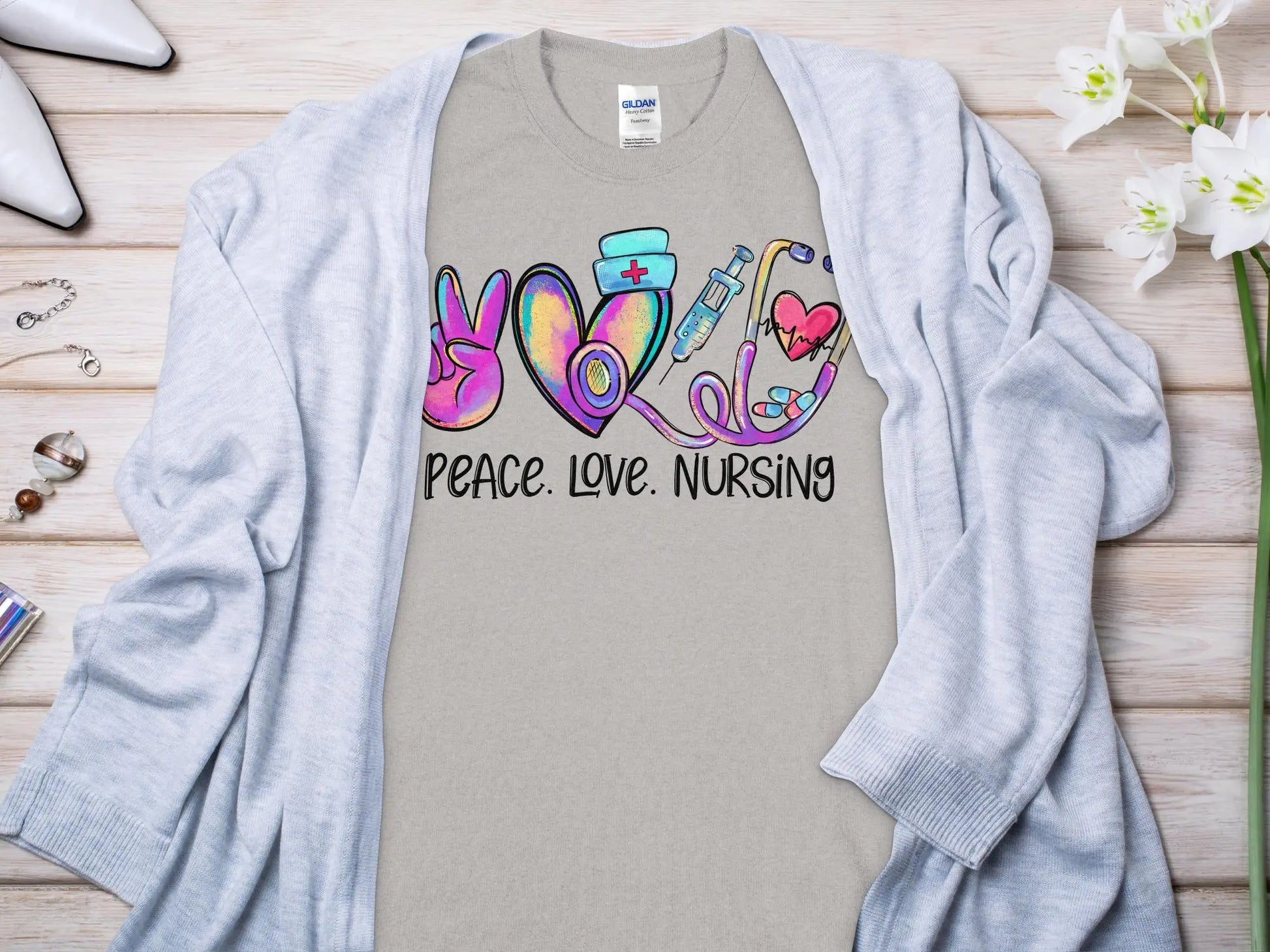 Peace Love Nurse, Future Nurse Gift Idea, Nursing School Student Grad, RN LPN, Nurse Life, Funny Nurse Quality Gildan Tee Support a Nurse - Creations Unlimited