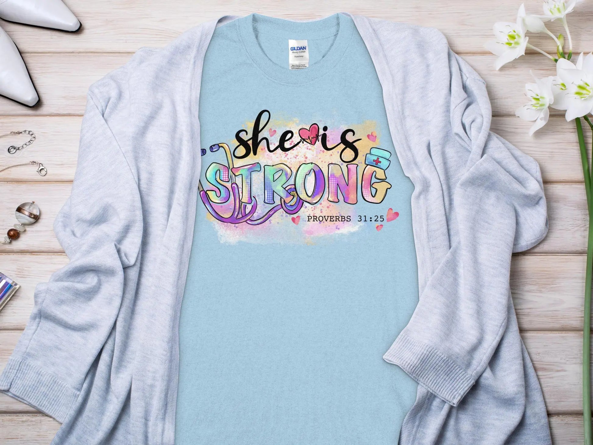 She Is Strong Nurse, Future Nurse Gift Idea, Nursing School Student Grad, LPN, Nurse Life, Funny Nurse Quality Gildan Tee Support a Nurse - Creations Unlimited