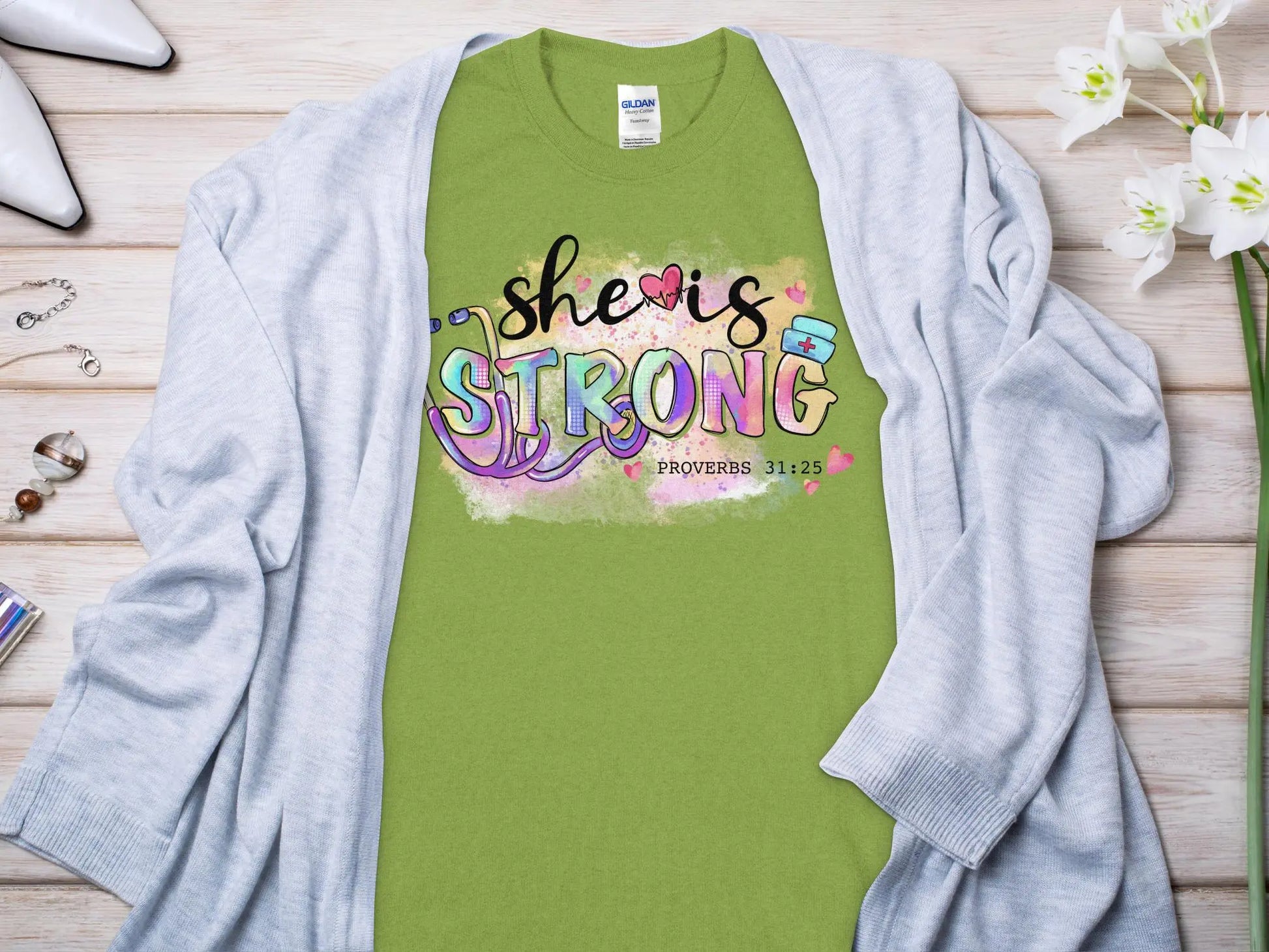She Is Strong Nurse, Future Nurse Gift Idea, Nursing School Student Grad, LPN, Nurse Life, Funny Nurse Quality Gildan Tee Support a Nurse - Creations Unlimited