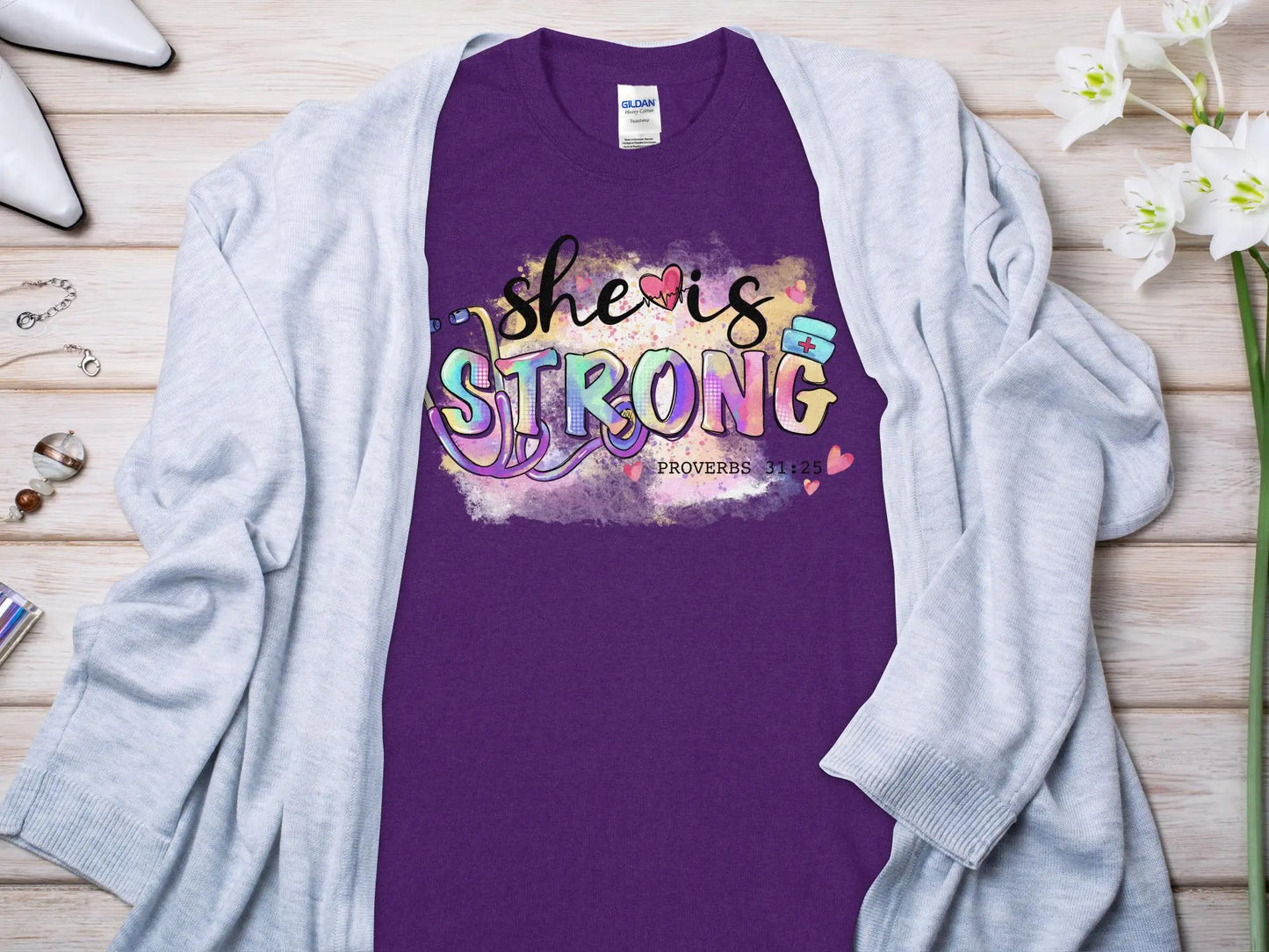She Is Strong Nurse, Future Nurse Gift Idea, Nursing School Student Grad, LPN, Nurse Life, Funny Nurse Quality Gildan Tee Support a Nurse - Creations Unlimited