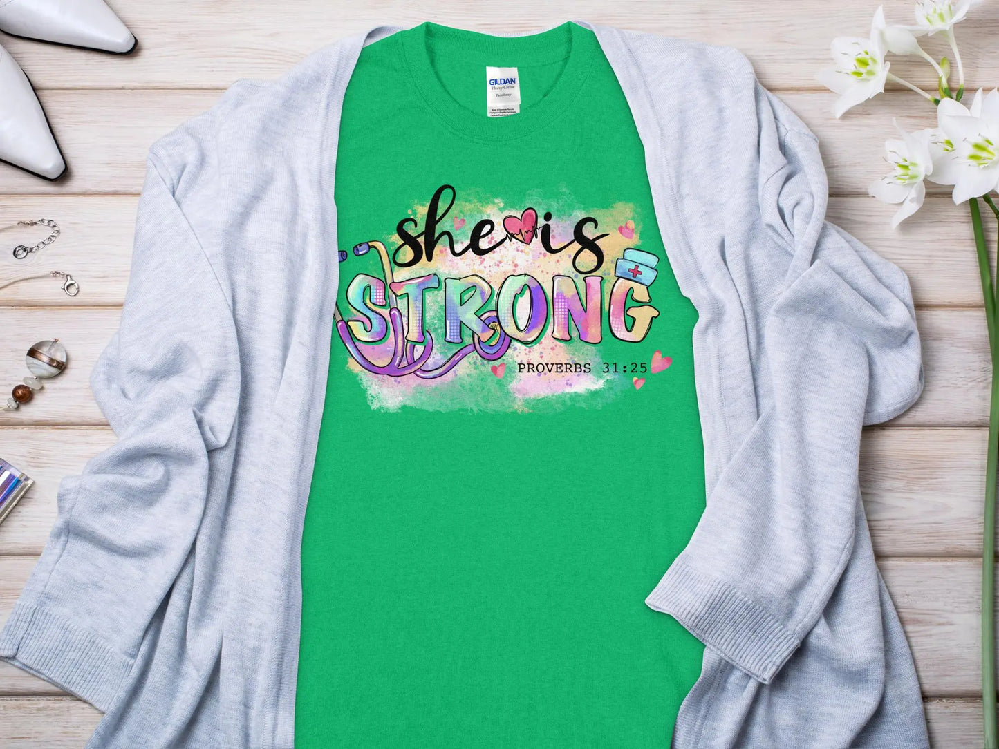 She Is Strong Nurse, Future Nurse Gift Idea, Nursing School Student Grad, LPN, Nurse Life, Funny Nurse Quality Gildan Tee Support a Nurse - Creations Unlimited