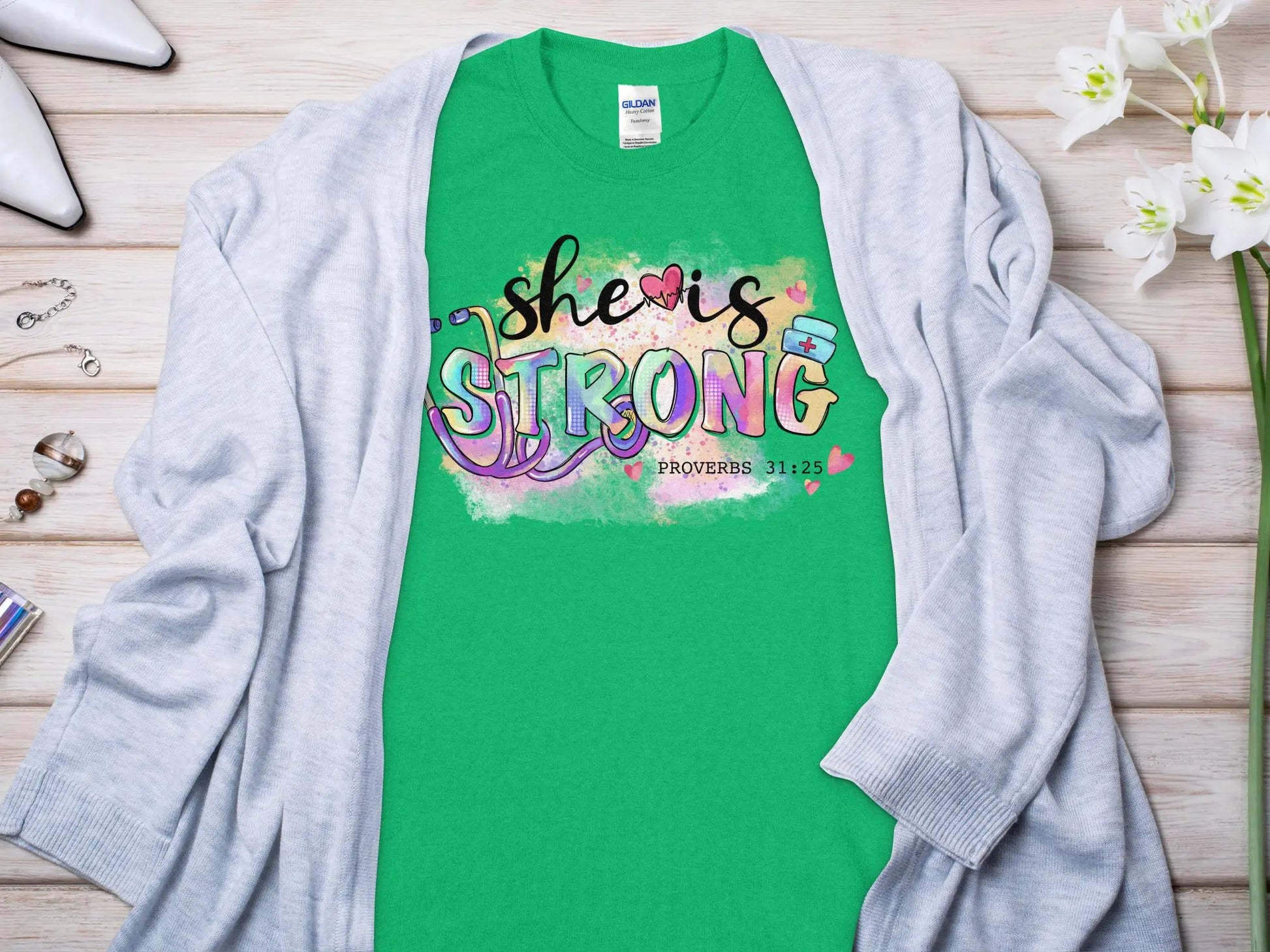 She Is Strong Nurse, Future Nurse Gift Idea, Nursing School Student Grad, LPN, Nurse Life, Funny Nurse Quality Gildan Tee Support a Nurse - Creations Unlimited
