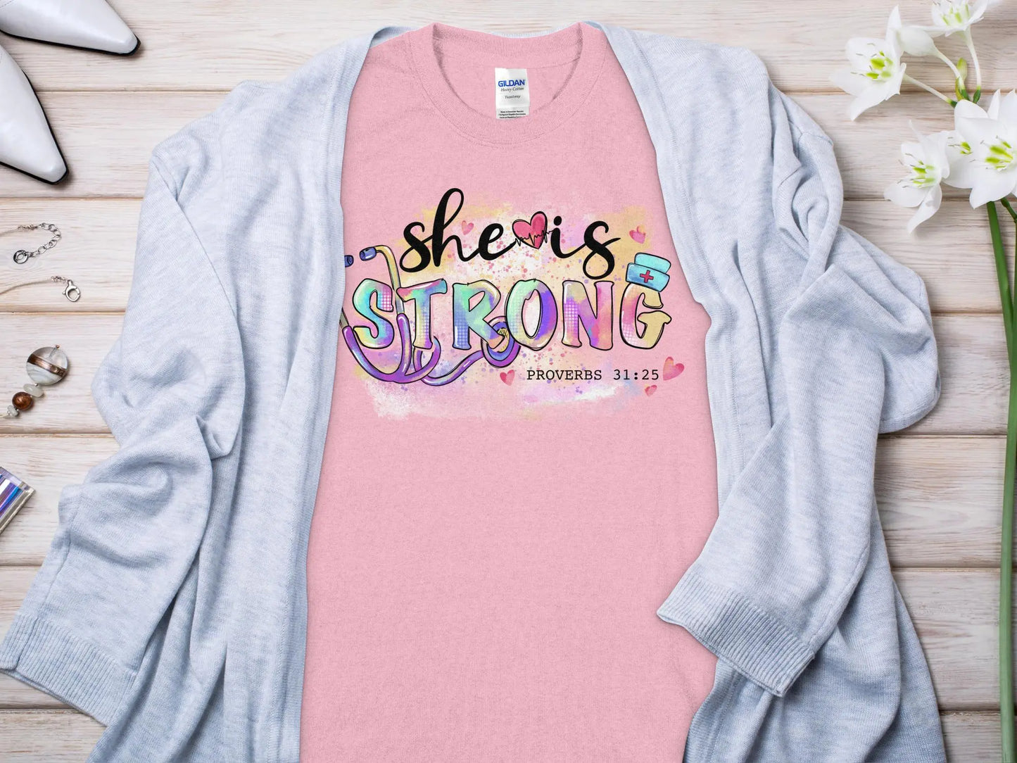 She Is Strong Nurse, Future Nurse Gift Idea, Nursing School Student Grad, LPN, Nurse Life, Funny Nurse Quality Gildan Tee Support a Nurse - Creations Unlimited