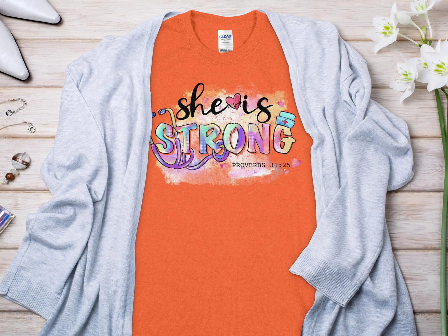 She Is Strong Nurse, Future Nurse Gift Idea, Nursing School Student Grad, LPN, Nurse Life, Funny Nurse Quality Gildan Tee Support a Nurse - Creations Unlimited