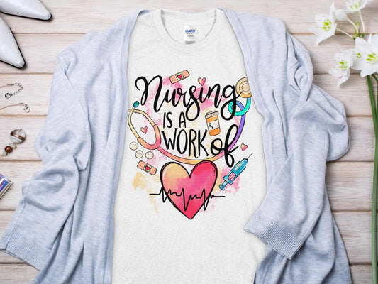 Work of Love Nurse,Future Nurse Gift Idea, Nursing School Student Grad, RN LPN, Nurse Life, Funny Nurse Quality Gildan Tee Support a Nurse - Creations Unlimited
