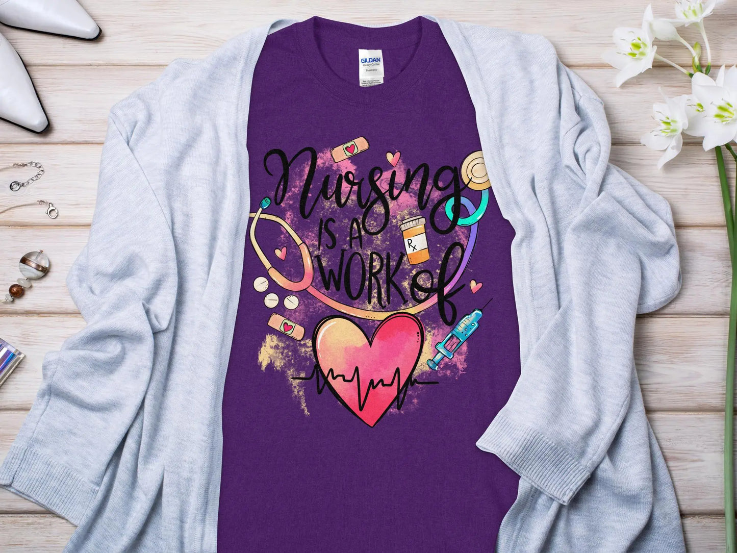Work of Love Nurse,Future Nurse Gift Idea, Nursing School Student Grad, RN LPN, Nurse Life, Funny Nurse Quality Gildan Tee Support a Nurse - Creations Unlimited