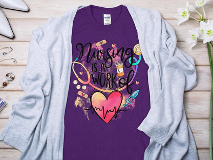 Work of Love Nurse,Future Nurse Gift Idea, Nursing School Student Grad, RN LPN, Nurse Life, Funny Nurse Quality Gildan Tee Support a Nurse - Creations Unlimited
