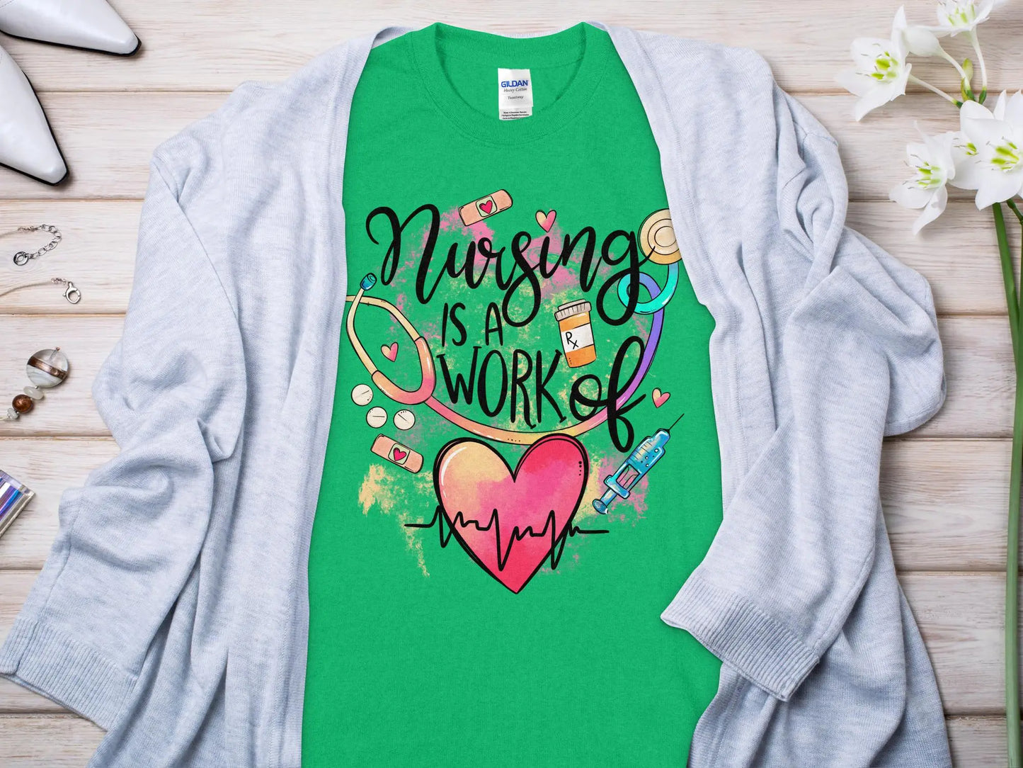 Work of Love Nurse,Future Nurse Gift Idea, Nursing School Student Grad, RN LPN, Nurse Life, Funny Nurse Quality Gildan Tee Support a Nurse - Creations Unlimited