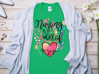Work of Love Nurse,Future Nurse Gift Idea, Nursing School Student Grad, RN LPN, Nurse Life, Funny Nurse Quality Gildan Tee Support a Nurse - Creations Unlimited