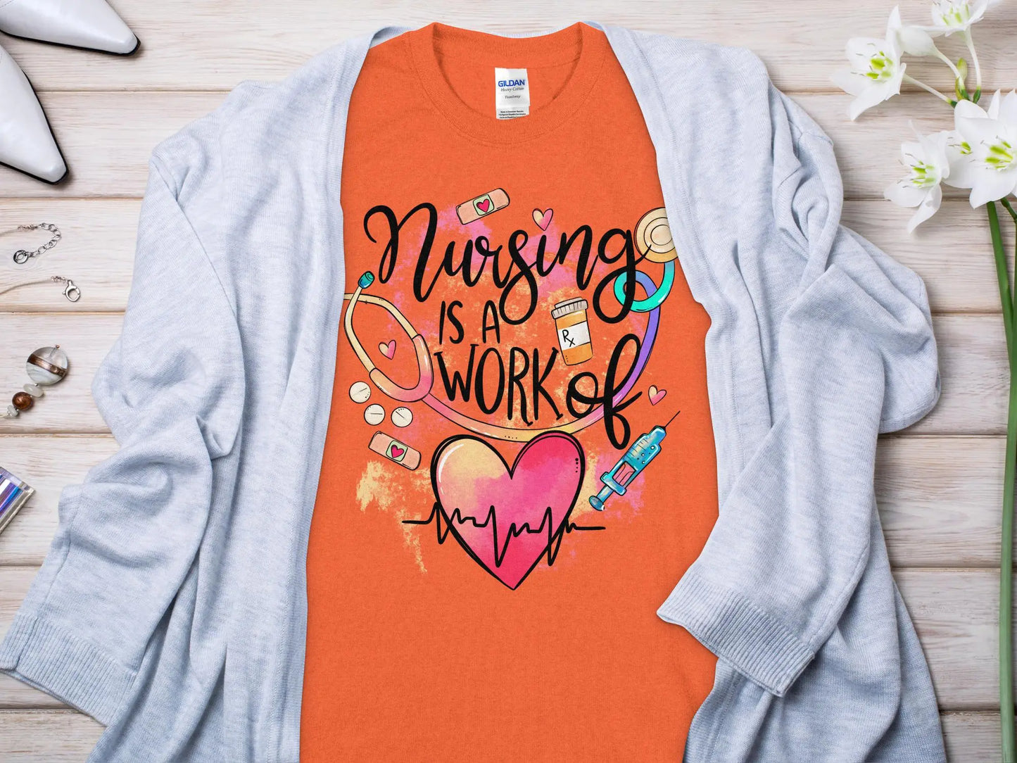 Work of Love Nurse,Future Nurse Gift Idea, Nursing School Student Grad, RN LPN, Nurse Life, Funny Nurse Quality Gildan Tee Support a Nurse - Creations Unlimited