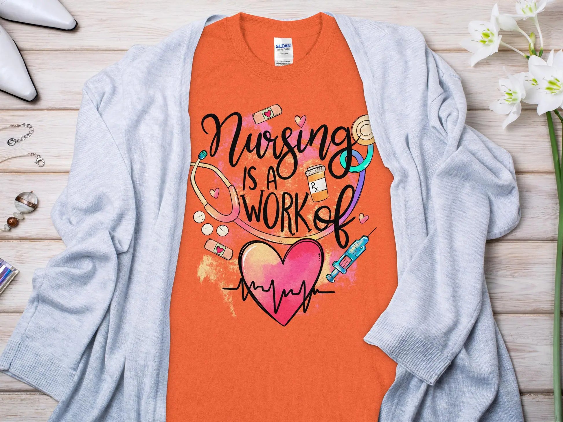 Work of Love Nurse,Future Nurse Gift Idea, Nursing School Student Grad, RN LPN, Nurse Life, Funny Nurse Quality Gildan Tee Support a Nurse - Creations Unlimited