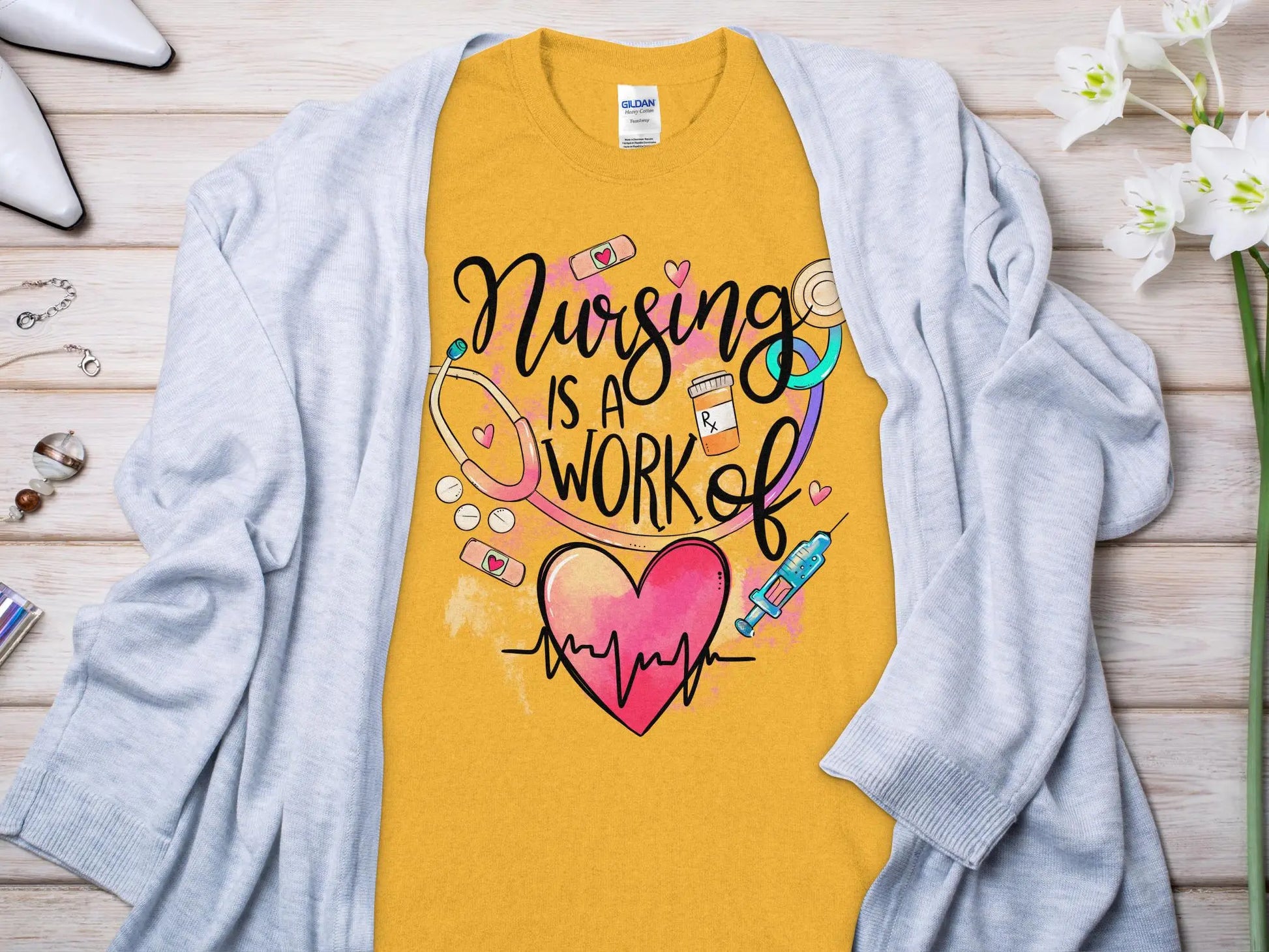 Work of Love Nurse,Future Nurse Gift Idea, Nursing School Student Grad, RN LPN, Nurse Life, Funny Nurse Quality Gildan Tee Support a Nurse - Creations Unlimited